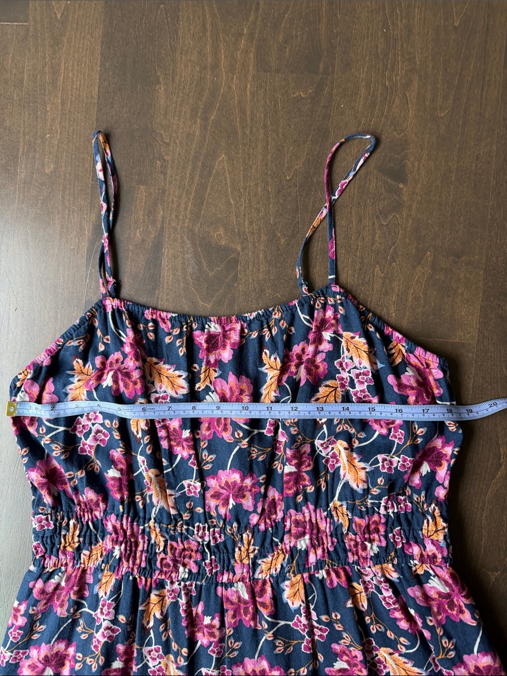 Old Navy Navy Floral Spaghetti Strap Maxi Dress with Pink & Orange Blooms